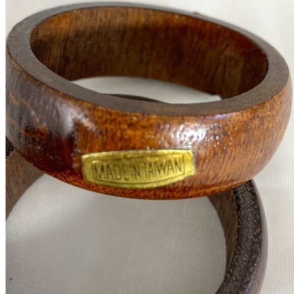 Set of 4 Vintage Thin Small Wooden Napkin Rings Dark Brown Wood Holders Taiwan - Picture 2 of 3